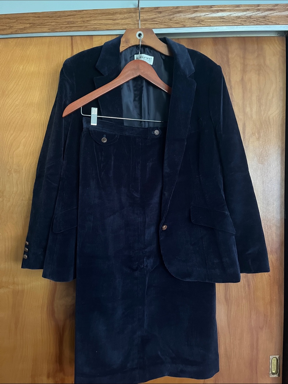 Navy Corduroy Skirt & Blazer Set